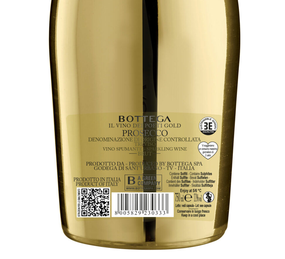 A Vinitaly 2023 Bottega, produttore di Prosecco, suggerisce in etichetta il consumo massimo di un alcoolico